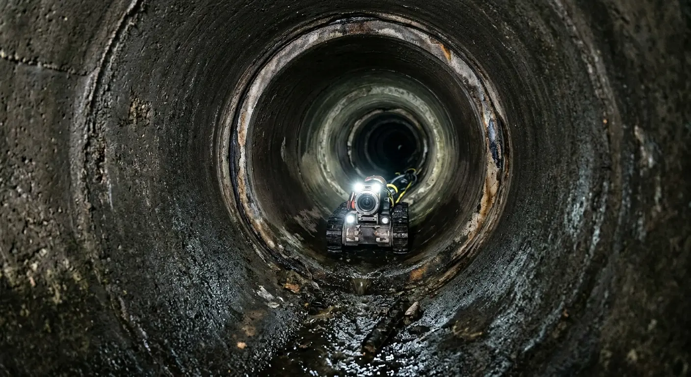 Robotic sewer camera inspecting pipe interior for Sewer Line Repair in East Longmeadow
